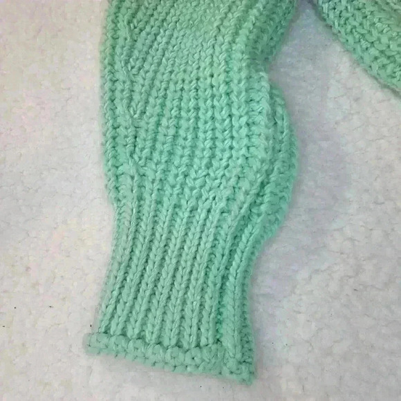 H&M Sweater Chunky Knit Womens Medium Green Mock Neck Crop - Picture 9 of 14